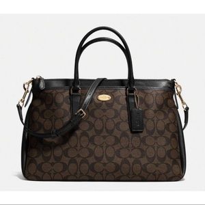 Coach Morgan Dark Brown/Black Signature Canvas Satchel